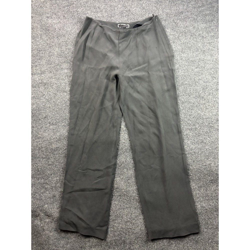 Emporio Armani Trousers Womens 28 Grey Olive Straight Leg Side Zip Ribbed Italy